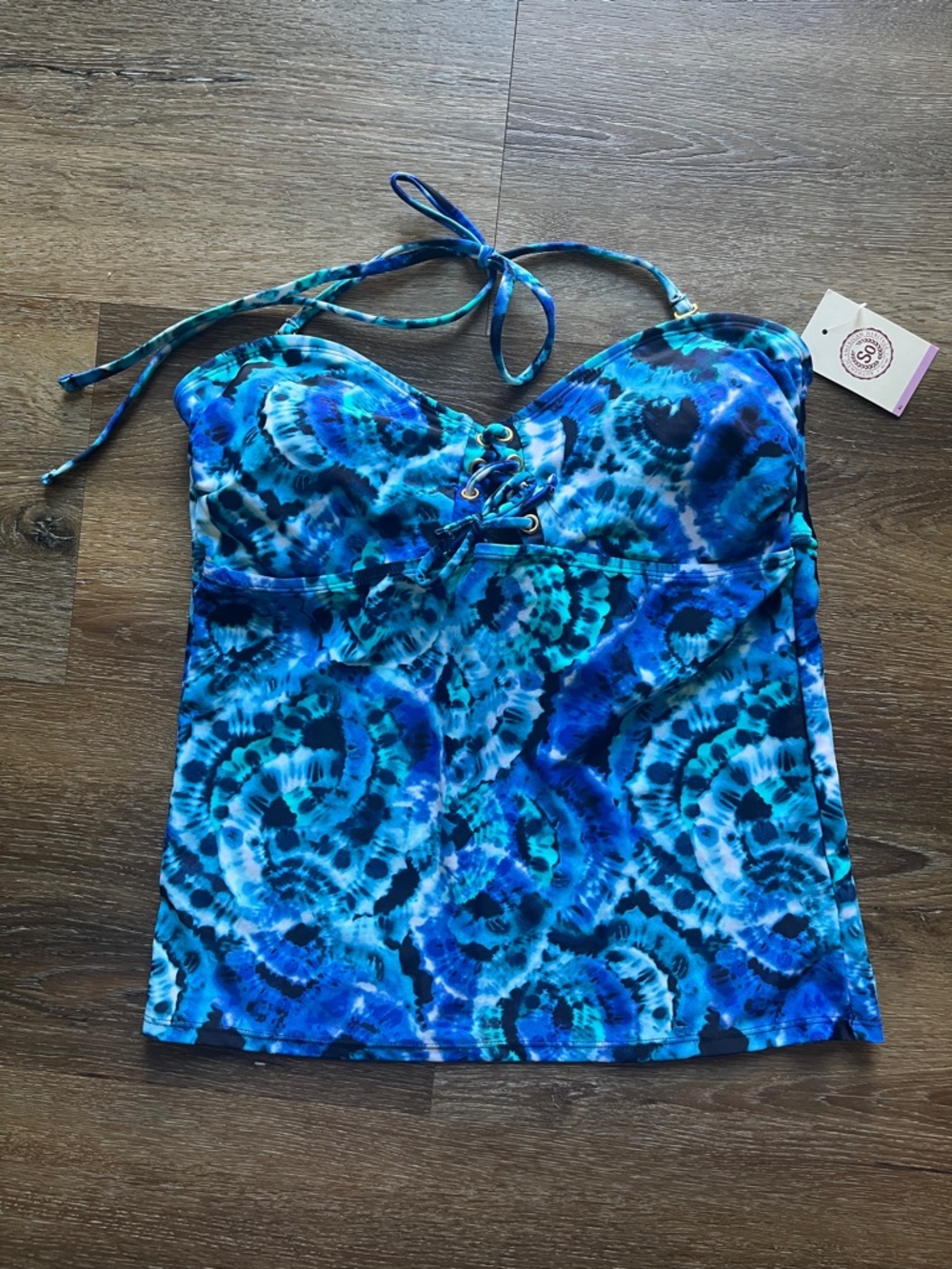 Authentic American Heritage Blue Teal Tie-Dye Halter Tankini